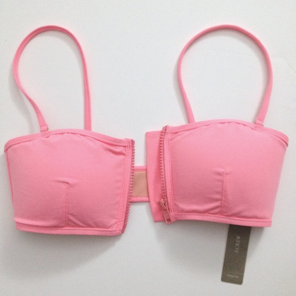 J. Crew Other - J Crew Italian Coral Matte Zip Bandeau Bikini Top
